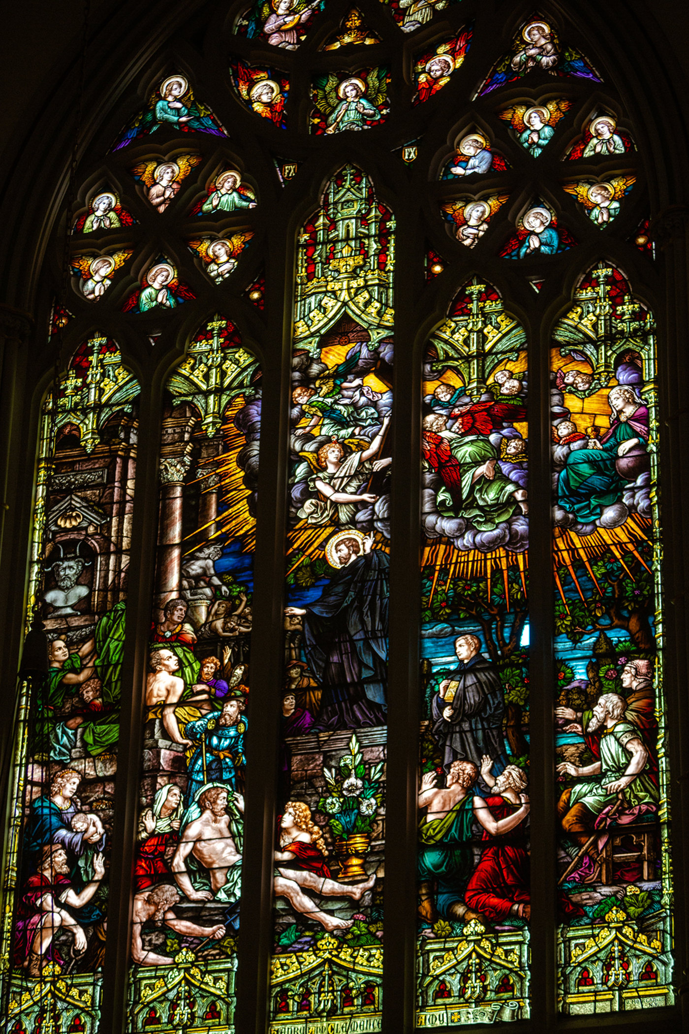 stained glass window at St. Francis Xavier church in Park Slope, Brooklyn