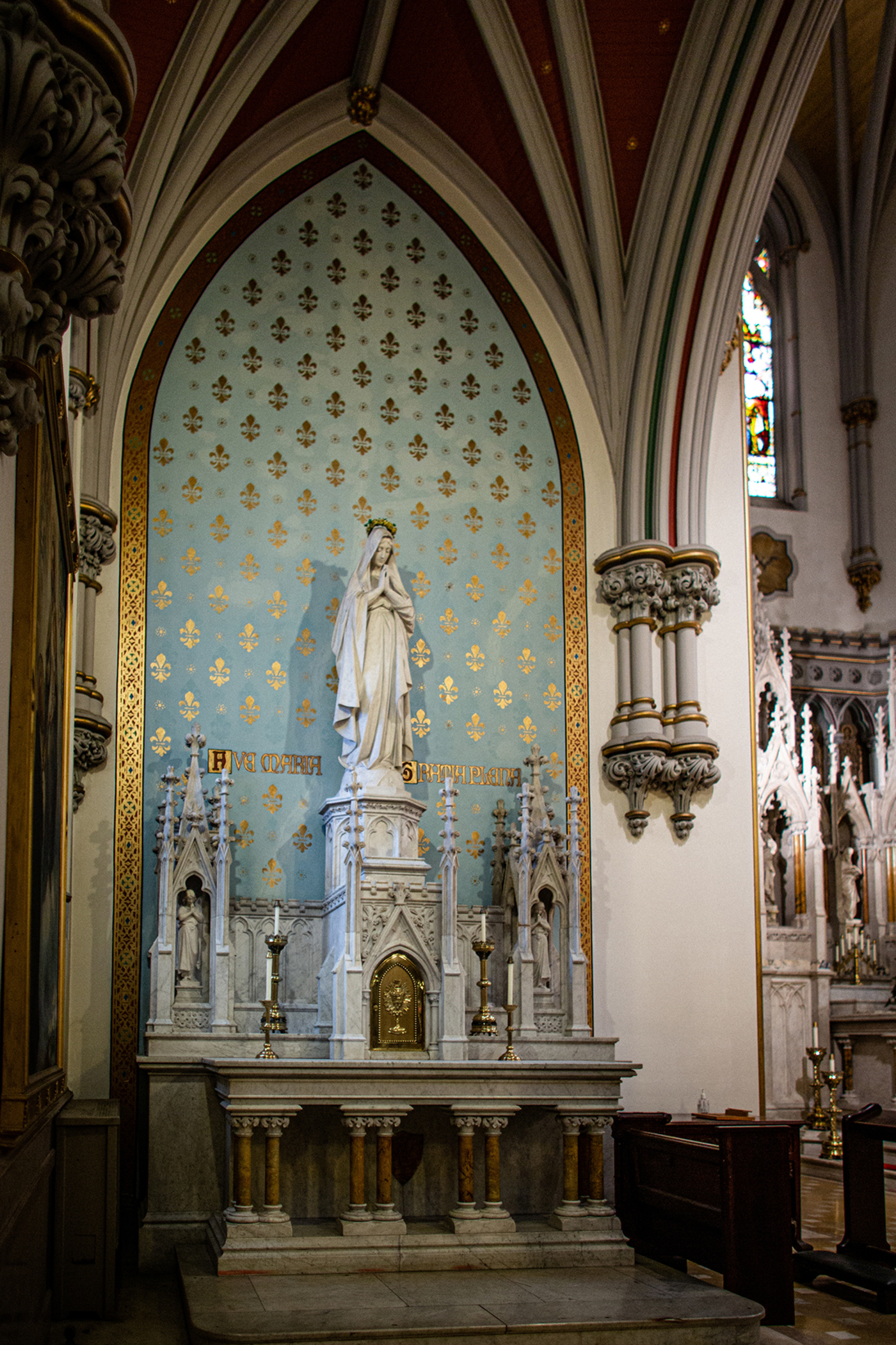 altar to Mary at St. Francis Xavier church in Park Slope, Brooklyn
