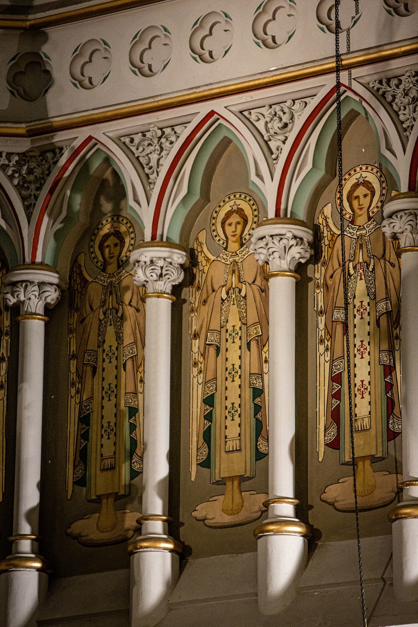 angels depicted in reredos in St. Francis Xavier church in Park Slope, Brooklyn