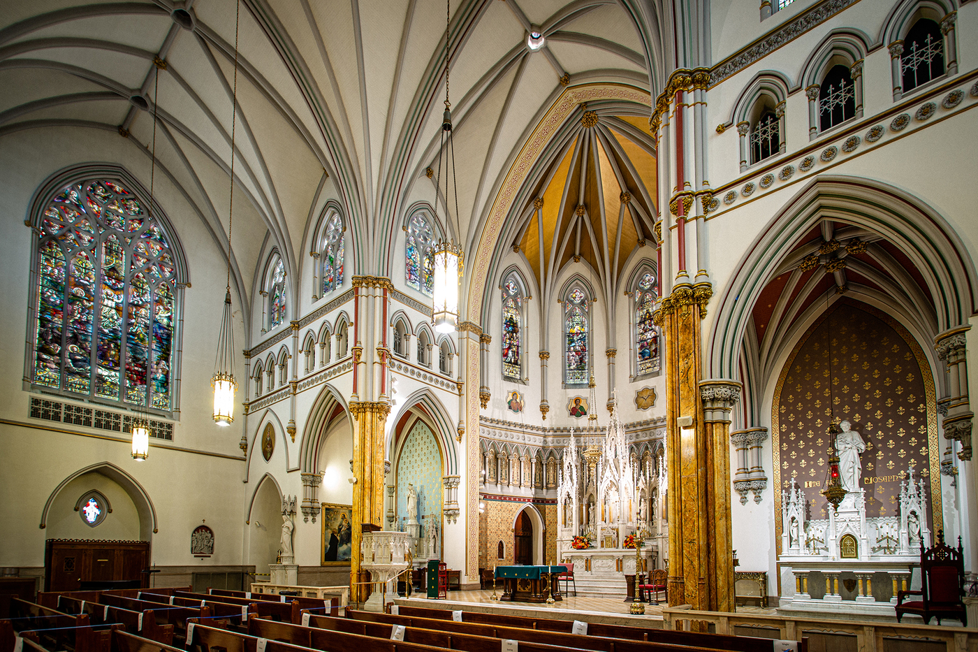interior of the nave at St. Francis Xavier church in Park Slope, Brooklyn