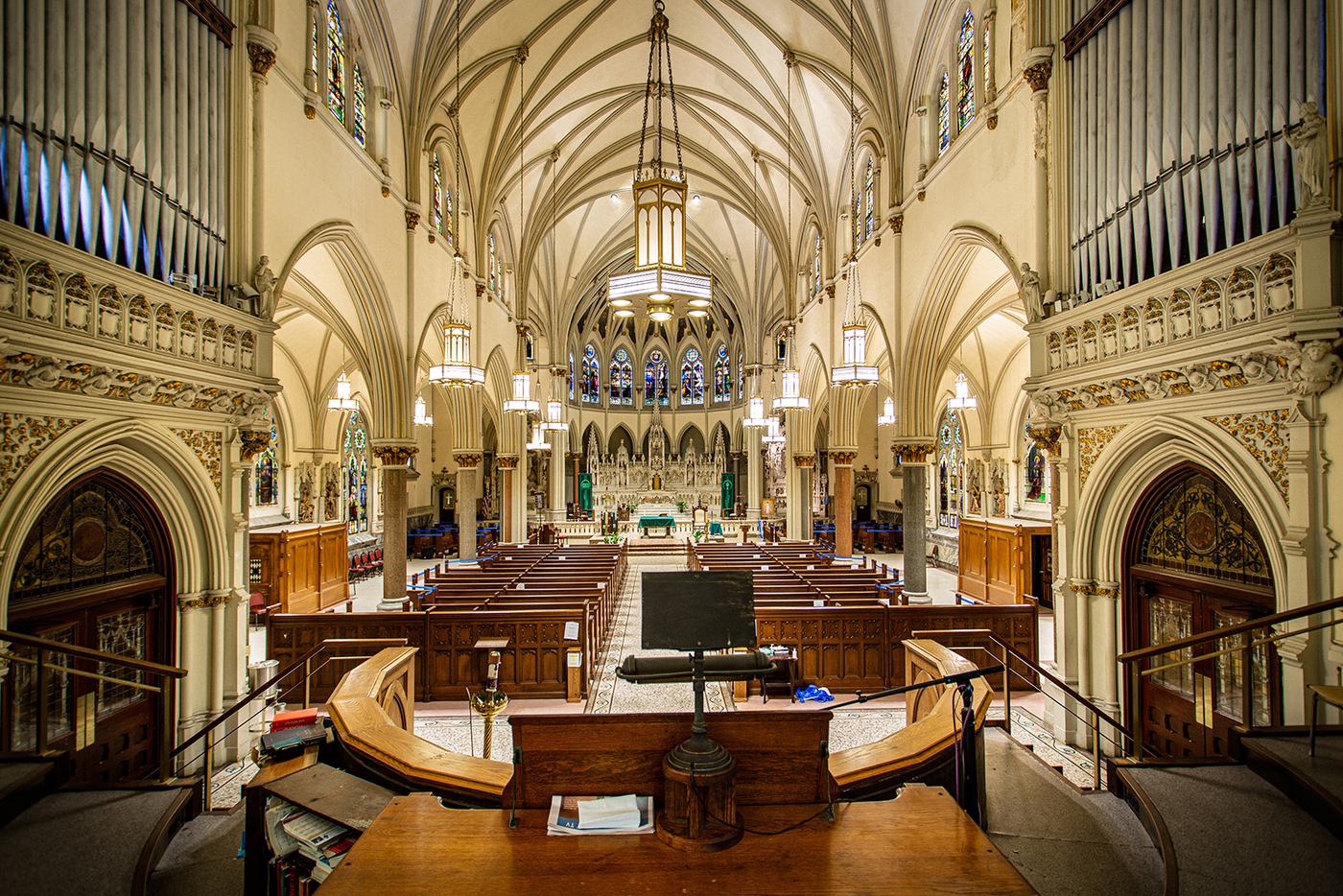 view of the pipe organ at St. Augustine church