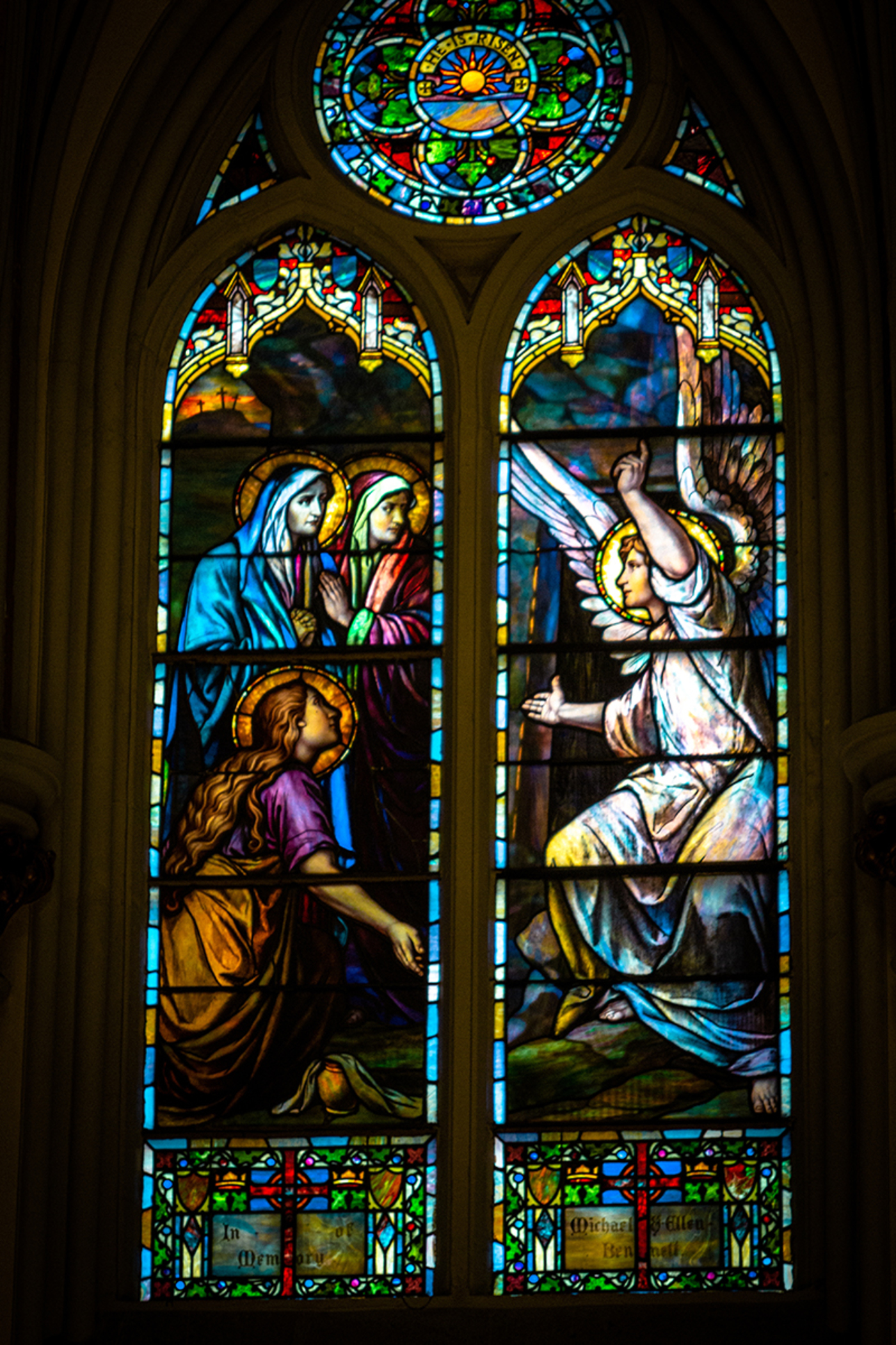 stained glass window at St. Augustine church in Brooklyn, NY