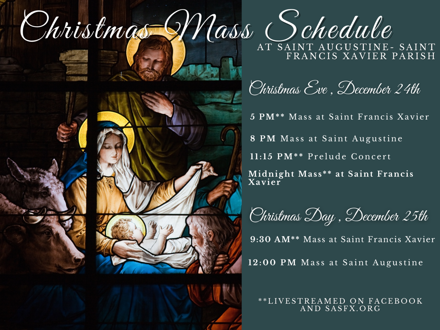 Christmas Mass Schedule Saint Augustine Saint Francis Xavier Roman